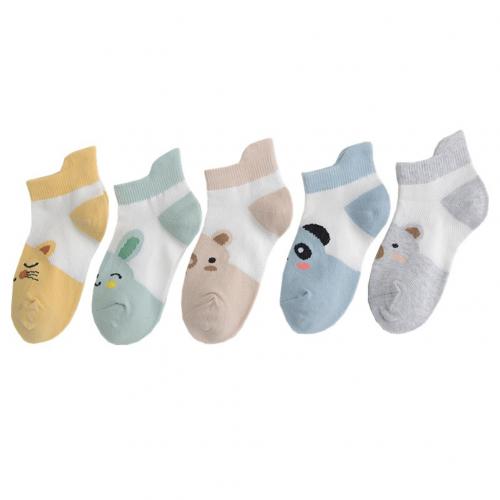 5 Pairs Jongens Meisjes Baby Zomer Cartoon Katoen Ademende Midden Buis Vloer Sokken Geschikt Voor Kamers Met Airconditioning: Bear / S