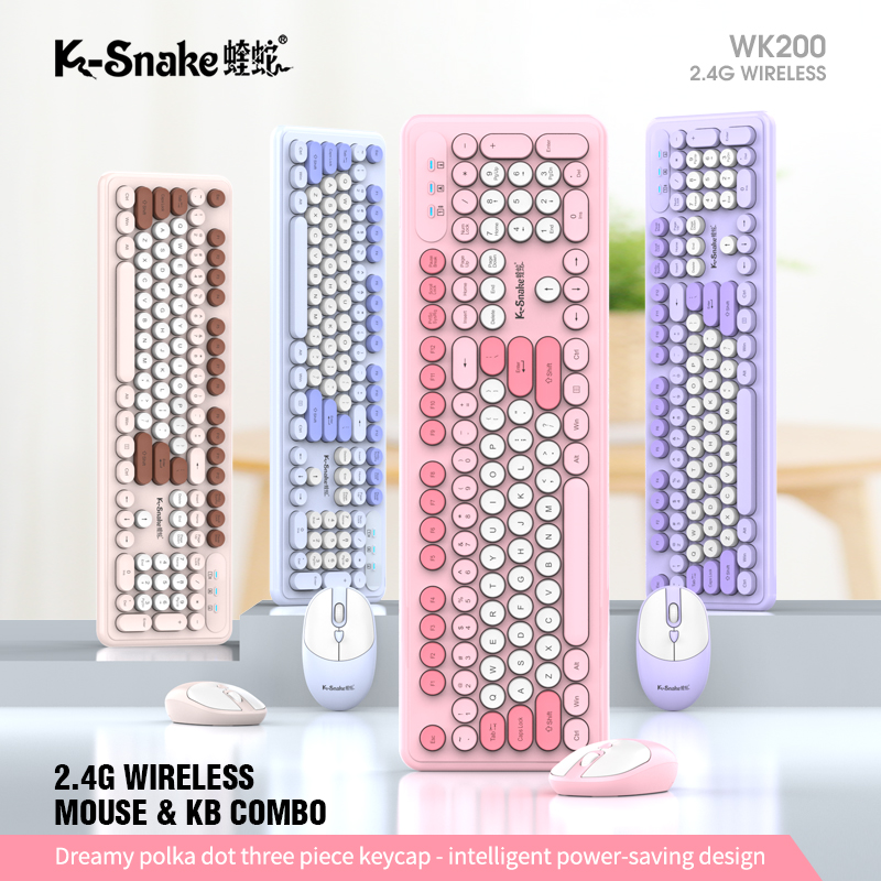 K-Snake WK200 Wireless Keyboard Mouse Set Cute Punk Keycap USB Wireless Business Keyboard Mouse Set Laptop Typing Office