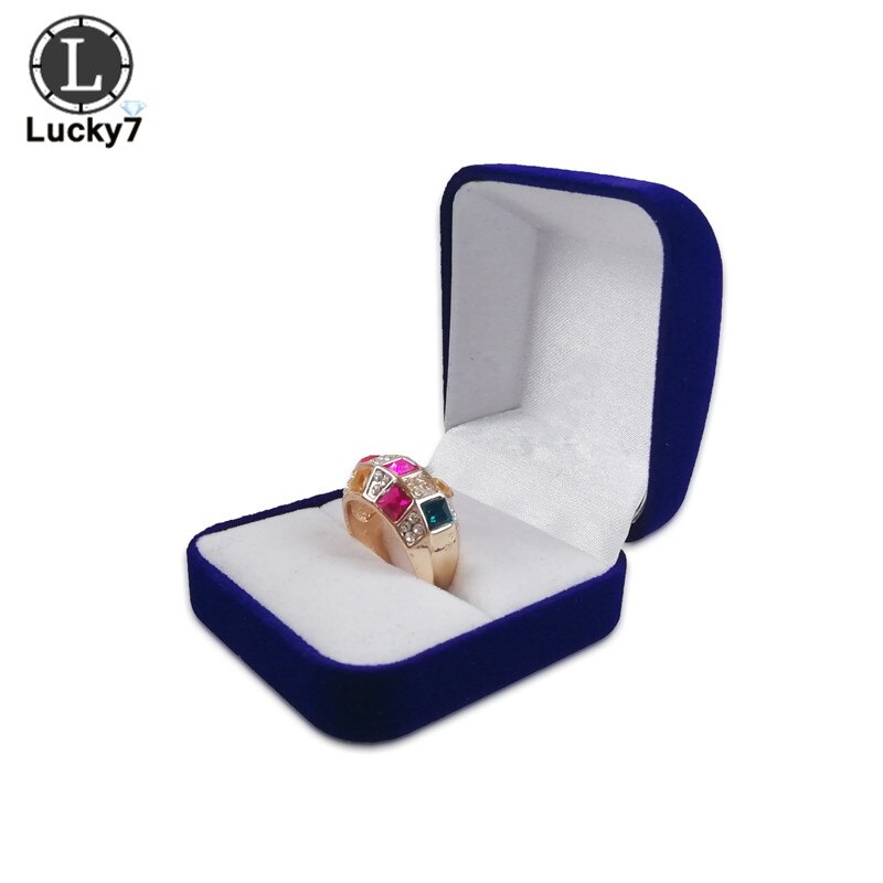 Flocking Ring Box Blue Red Black Jewelry Package Box 7 Colors Available Ring Stud Earrings Jewelry Organizer Storage Box: Blue and white