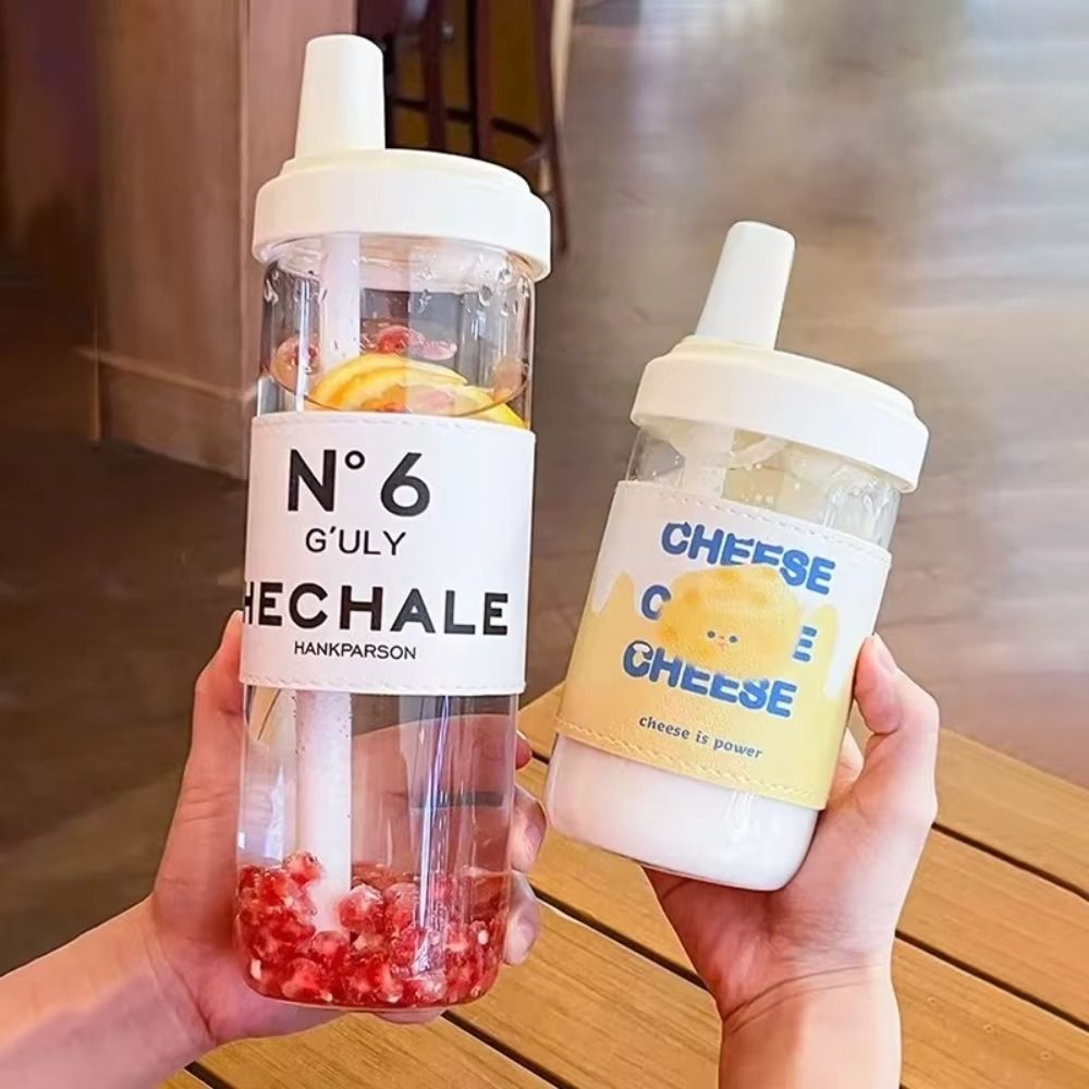 500/850 ml Waterflessen Sap Melk Plastic Beker met Deksel Stro Bubble Thee Koffiekopjes Transparante Grote Capaciteit drinkware