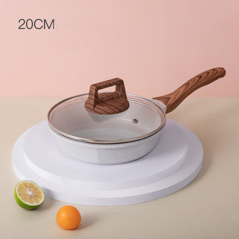 20-28CM Maifan Stone Wok Non-stick Frying Pan with Glass Lid Deepening Frying Pan for Induction Cooker Gas Stove: 20cm pan with cover