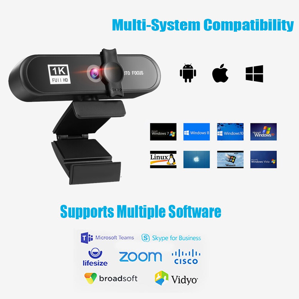 4K 2K 1080p 1K 480P Webcam Autofocus USB Conference PC Web Camera Laptop Desktop for Office Home with Mic HD Web Cam