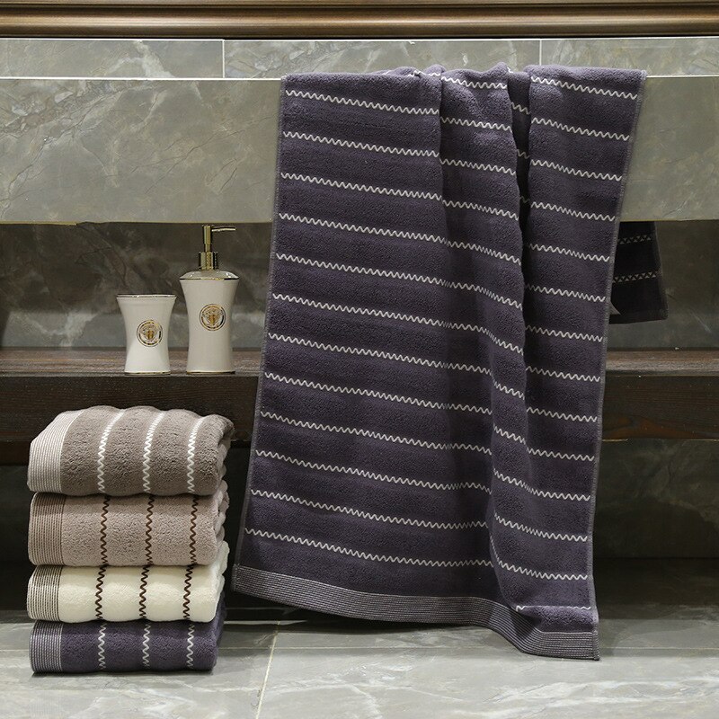 Bath Towel for Adults Cotton Thickened 70x140cm Stripes Absorbent Soft Bathroom Towel Set Face Hand Towels Home Hotel Quick Dry