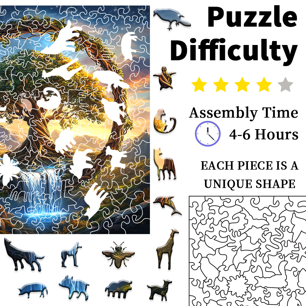 Tree of Life Waterfall River Wooden Puzzle for Adults | Uniquely Shaped Irregular Family Game – Eco-Friendly Wood Craft