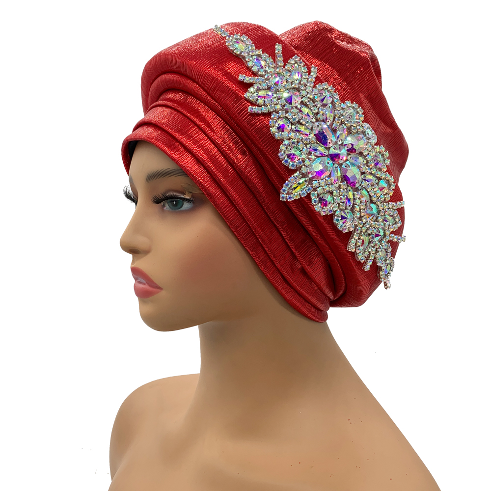 Luxus Strass Turban Hütte für Frauen Afrikanische wickeln Kopf Kopfbedeckung Nigeria Auto Gele Headtie Turbante Mujer: Schwarz