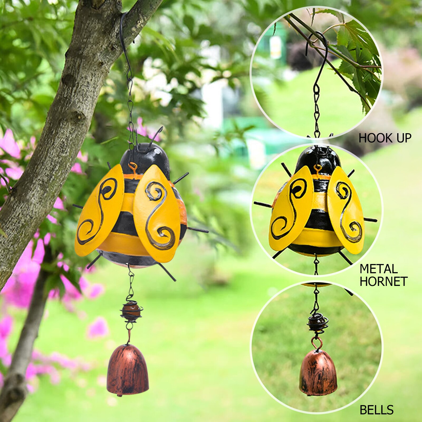 Windgong Opknoping Hanger Slaapkamer Lieveheersbeestje Bee Insect Vorm Outdoor Tuin Levensechte Prachtige Bells Stereo Ijzer