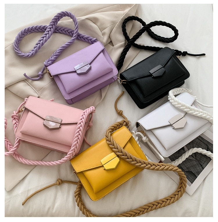 Gevlochten Schouderband Kleine Pu Lederen Crossbody Tassen Voor Vrouwen Lady Schouder Handtas Vrouwelijke Luxe Flap Bag