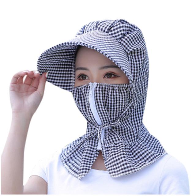 Afneembare zonnehoed voor volwassenen, dames, buitenshuis, met rits, print, beschermhoed met klep, druppels, beschermkappen: C