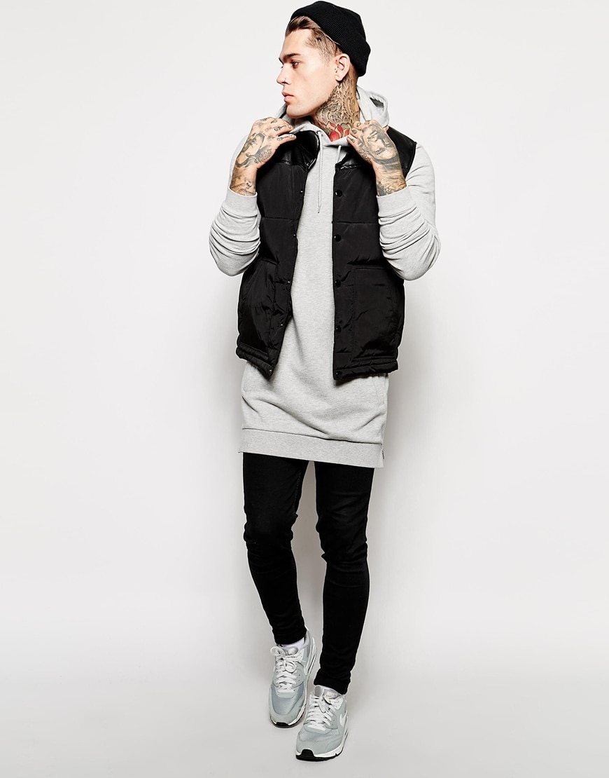 Men's Long Grey Hoodies Sweatshirts Feece With Side Zipper Longline Hip Hop Streetwear Shirt Tops Longline