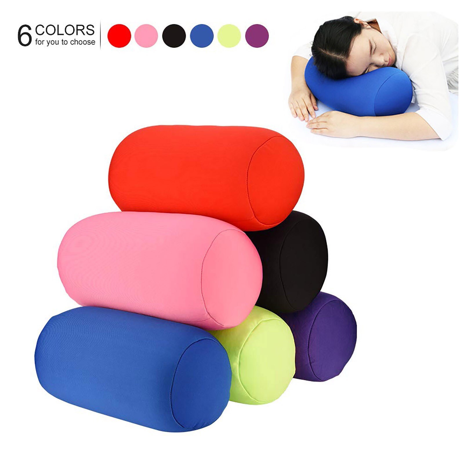 1pc Roll Pillow Home Seat Head Rest Neck Support Travel Micro Mini Microbead Cushion Foam Particle Pillow Office Nap Pillow