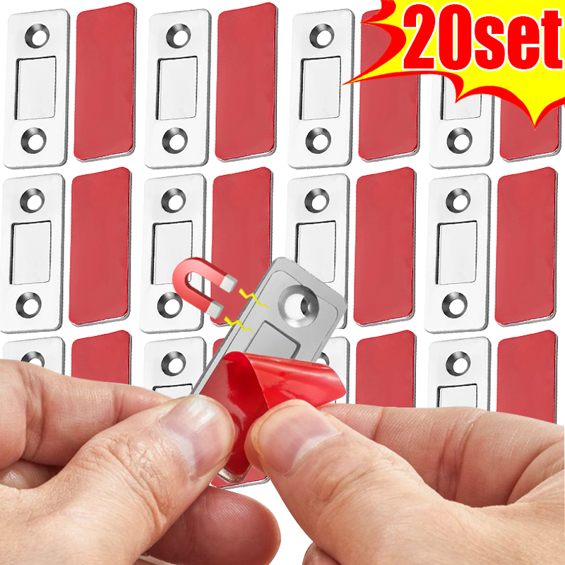 Juego de 20/1 cierres magnéticos para puerta, hoja de imanes cerrados, adhesivo para el hogar, armario, cajón, ventana, pestillos magnéticos ultrafinos