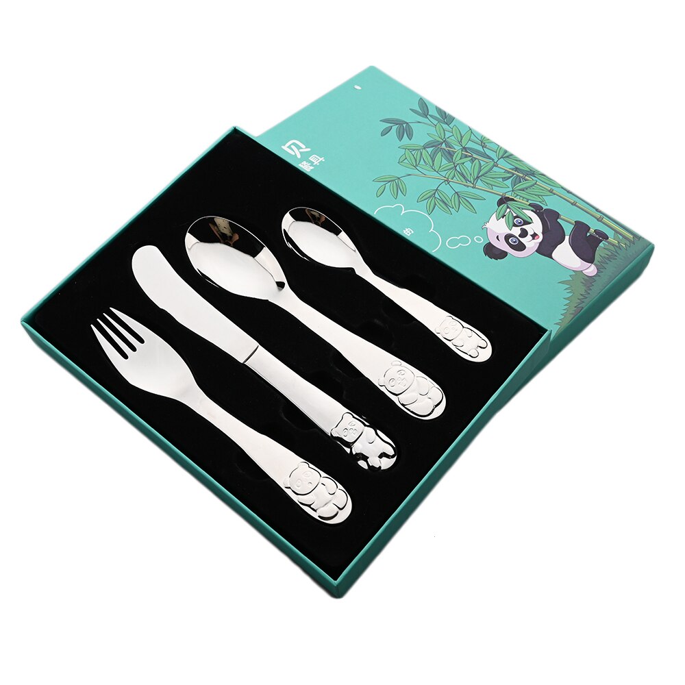 Baby Bestek 304 Roestvrij Staal Kid Servies Bestek Cartoon Patroon Carving Kinderen Servies Western-Stijl Lepel Vork Set: 4Pcs with Box