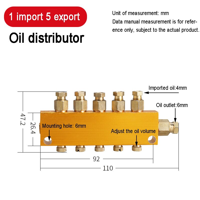 Pneumatic adjustable oil distributor Adjustable oil drain distributo rLubrication system distribution valve 6mm In 4mm Out: 1-5