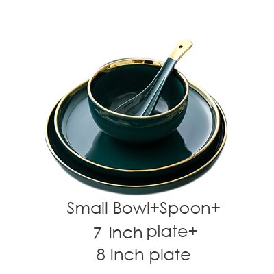 Standskål middagsfad grønt keramiske fade og tallerkner sæt guld indlægstallerken bøf mad tallerken lår porcelæn spisestel sæt: 4 stk sæt