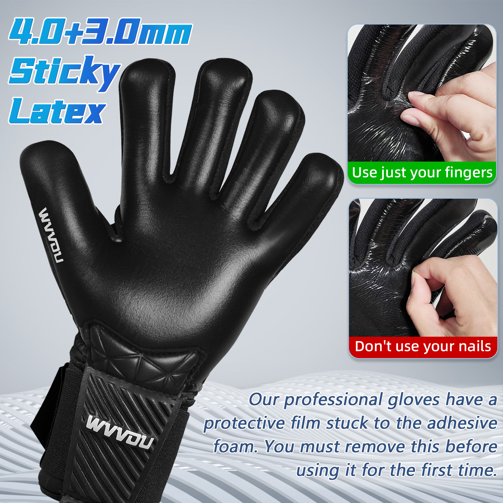 WVVOU Soccer Goalie Gloves for Adults and Youth, High Performance Goalkeeper Gloves with 5 Detachable Finger Saves