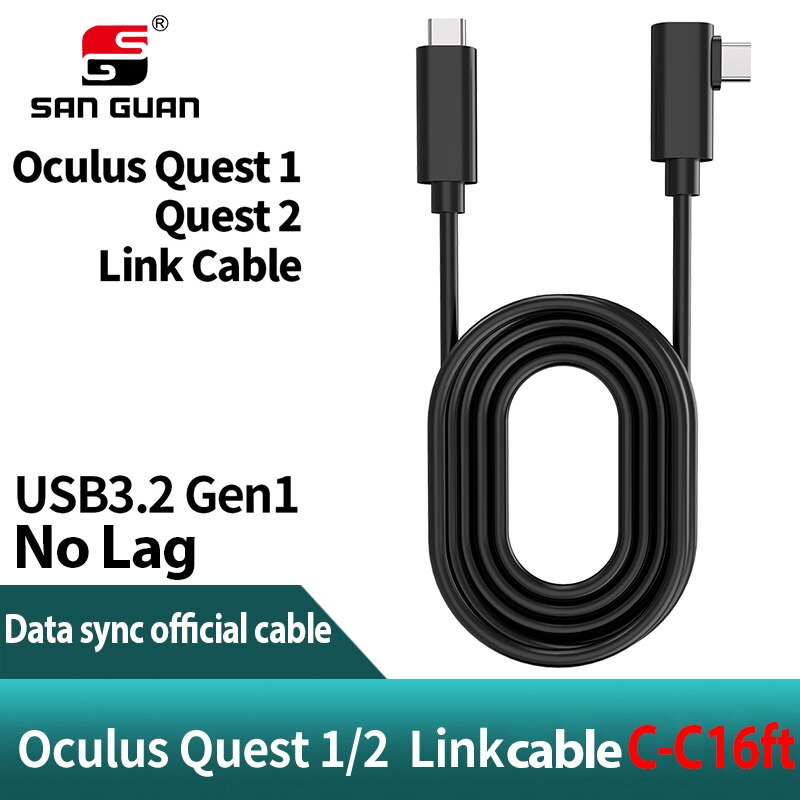 5m 3m usb-c kabel oculus quest 2 link kabel usb 3.2 compatibiliteit haaks type -c 3.2 gen 1 snelheid gegevensoverdracht snel opladen: Usb c -c 5m zwart