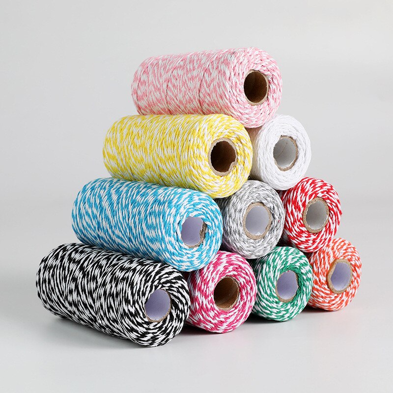 Cuerda de algodón de doble color para manualidades, Material de embalaje hecho a mano, hilo de algodón blanco y negro decorativo, cordón de costura trenzado de 2mm, 100m