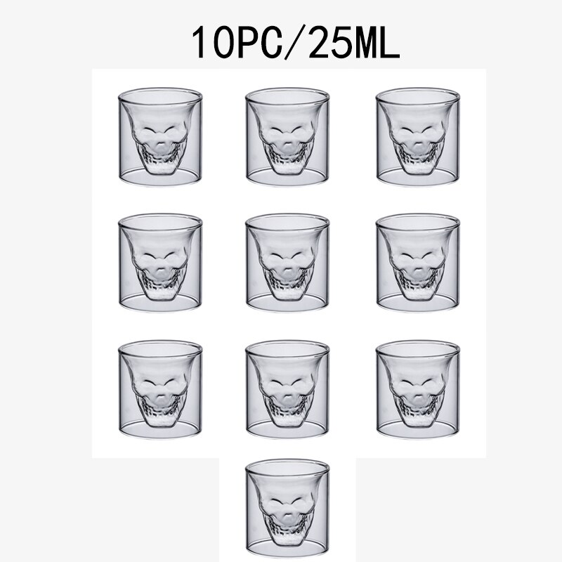 2-16Pcs 25Ml Schedel Cup Dubbel Transparant Glas Bier Whiskey Vodka Wijn Water Champagne Cocktail Wijn Bril koffie Melk Mokken: 10PC skull cup 25ML