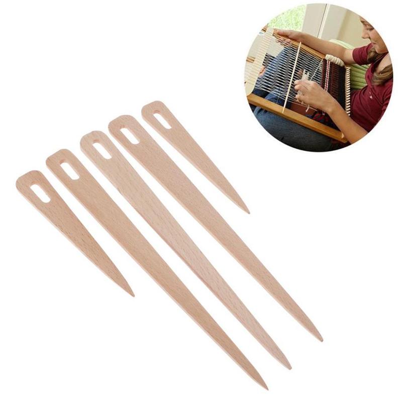 5pcs Wood Hand Loom Stick Wooden Shuttle Tapestry Weaving Knit Handcrafts Tool DIY Big Eye Needle Tapestry Wooden Weaving Tool