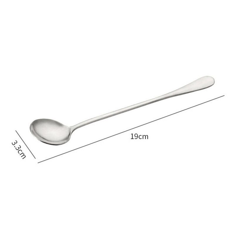 Utensilios de cocina ovalados/redondos, 19CM, cuchara de café plateada, mango largo de acero inoxidable 410, multiusos, 1 Uds.: Round