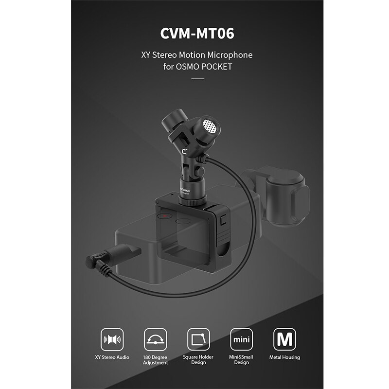 Comica CVM-MT06 Motion Microphone XY Stereo Dual-Mic Cardioid Condenser Action Camera Video Mic for DJI Osmo Pocket (3.5MM TRS)