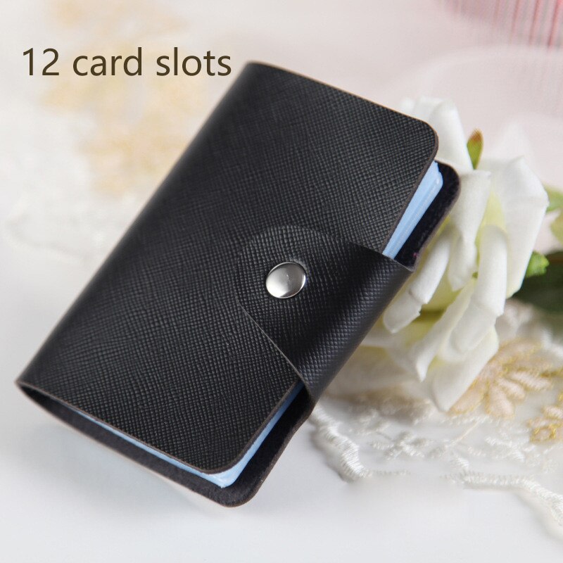Waterproof Leather Function 24/12 Bits Card Case Business Card Holder Men Women Credit Passport Card Bag ID Passport Card Wallet: B-Black
