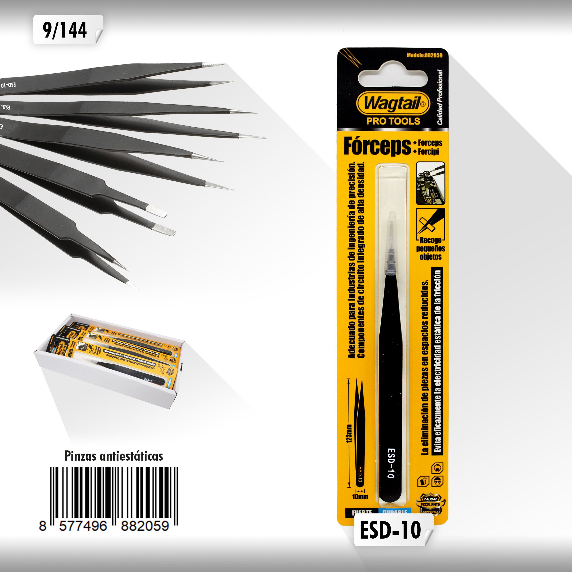 Wagtail-Pinza antiestática de precisión, herramienta de ajuste para gafas, joyas, electrónica.