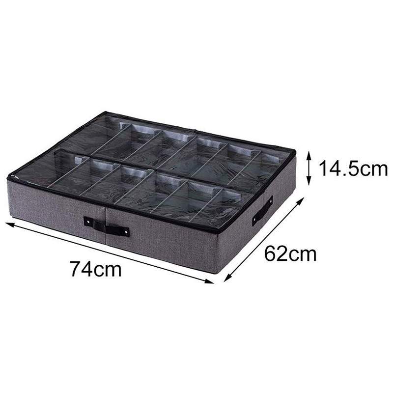 Bolsa de almacenamiento de zapatos bajo la cama con tapa transparente, 12 separadores bajo zapatillas de cama organizador ordenado, organizador de armario de soporte de tela plegable St