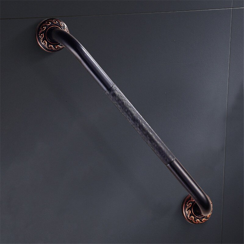 Anti-slip Bathtub Handrail Bathroom Tub Safety Grab Bar Black Antique Brass Carved Pattern Base Safety Handles Wall Mounted