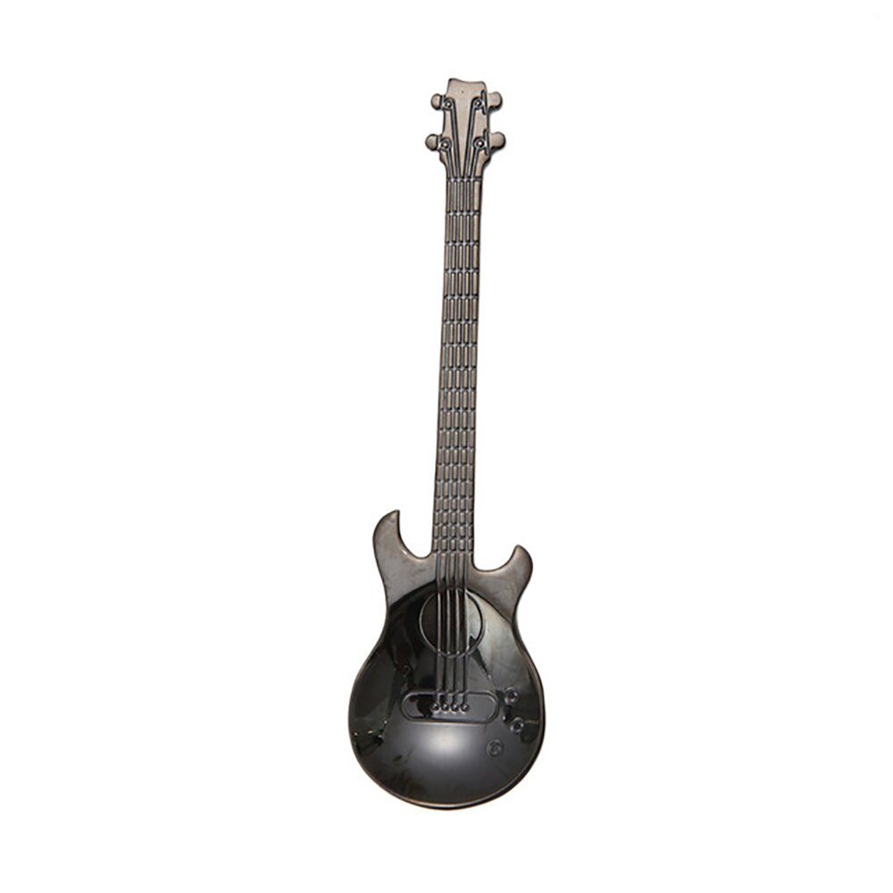 1pcs Guitar Spoons Coffee Teaspoon Stainless Steel Colorful Dessert Spoon Rainbow Tableware Flower Tea Spoons: black