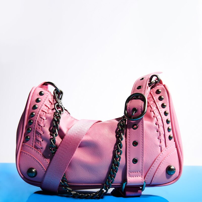 Mabula Mode Moto Biker Cool Hobo Crossbody Tassen Klinknagel Zwarte Vrouwen Schoudertas Met Ketting Vrouwelijke Retro Rock Stijl Portemonnees