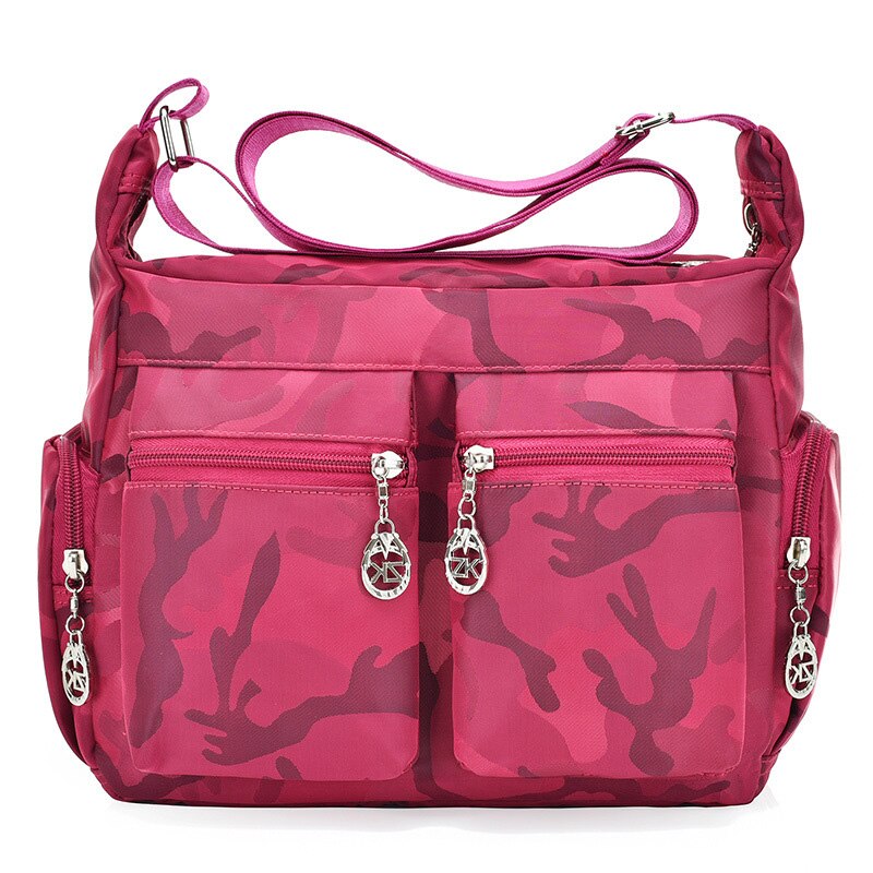 Women Handbag Messenger Bags Waterproof Nylon Multiple compartment Shoulder Bag Unisex Hobos bag: rose red camouflage