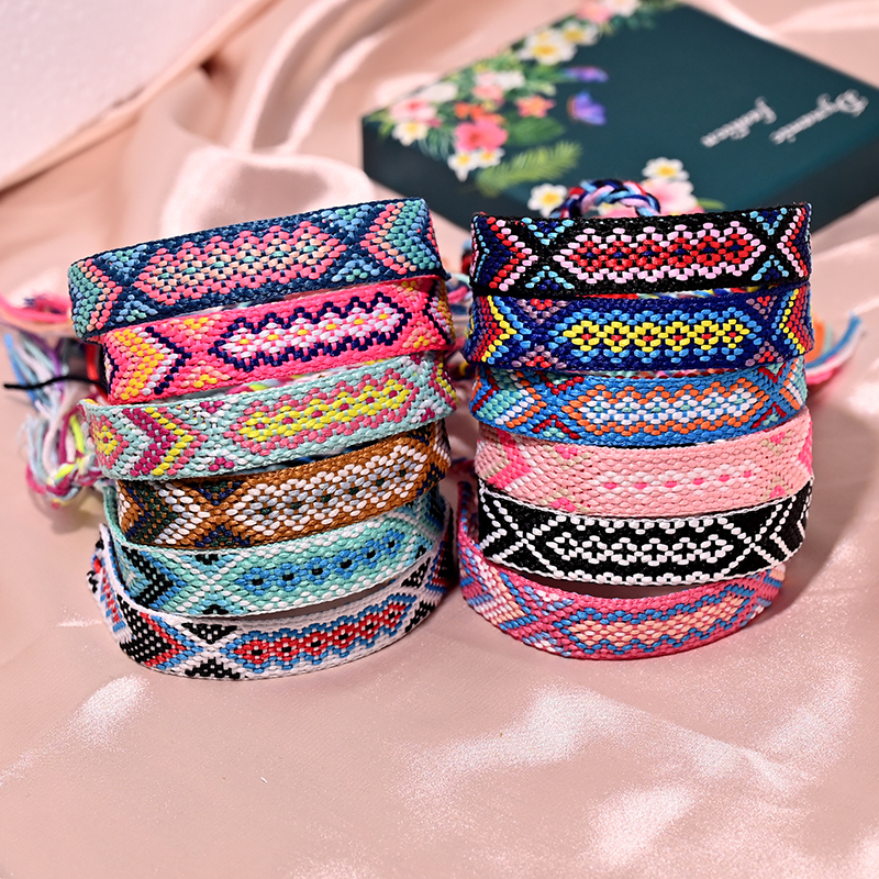 Pulsera con borlas de la Amistad Bohemia para mujer, 12 colores, tejido de cuerda de algodón a la , pulseras bohemias para playa y verano para chica