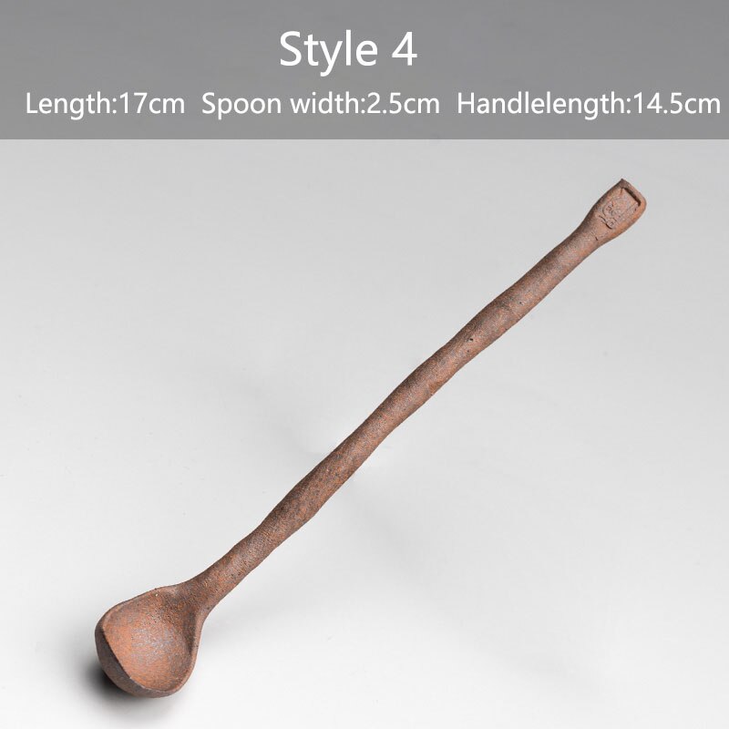 Creativity Coffee Tea Spoons Hand-made Ceramics Retro Teaspoon Seasoning Sugar Jam Large Long Handle Mixing Spoon: Style 4