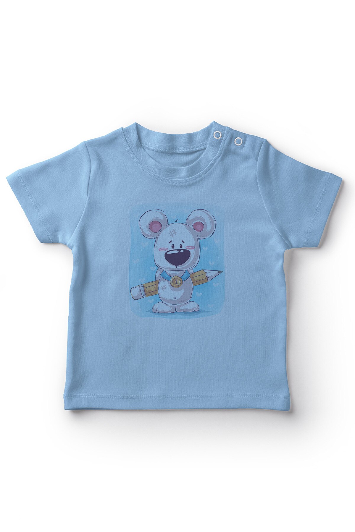 Camiseta azul de Angemiel para bebé con oso diligente
