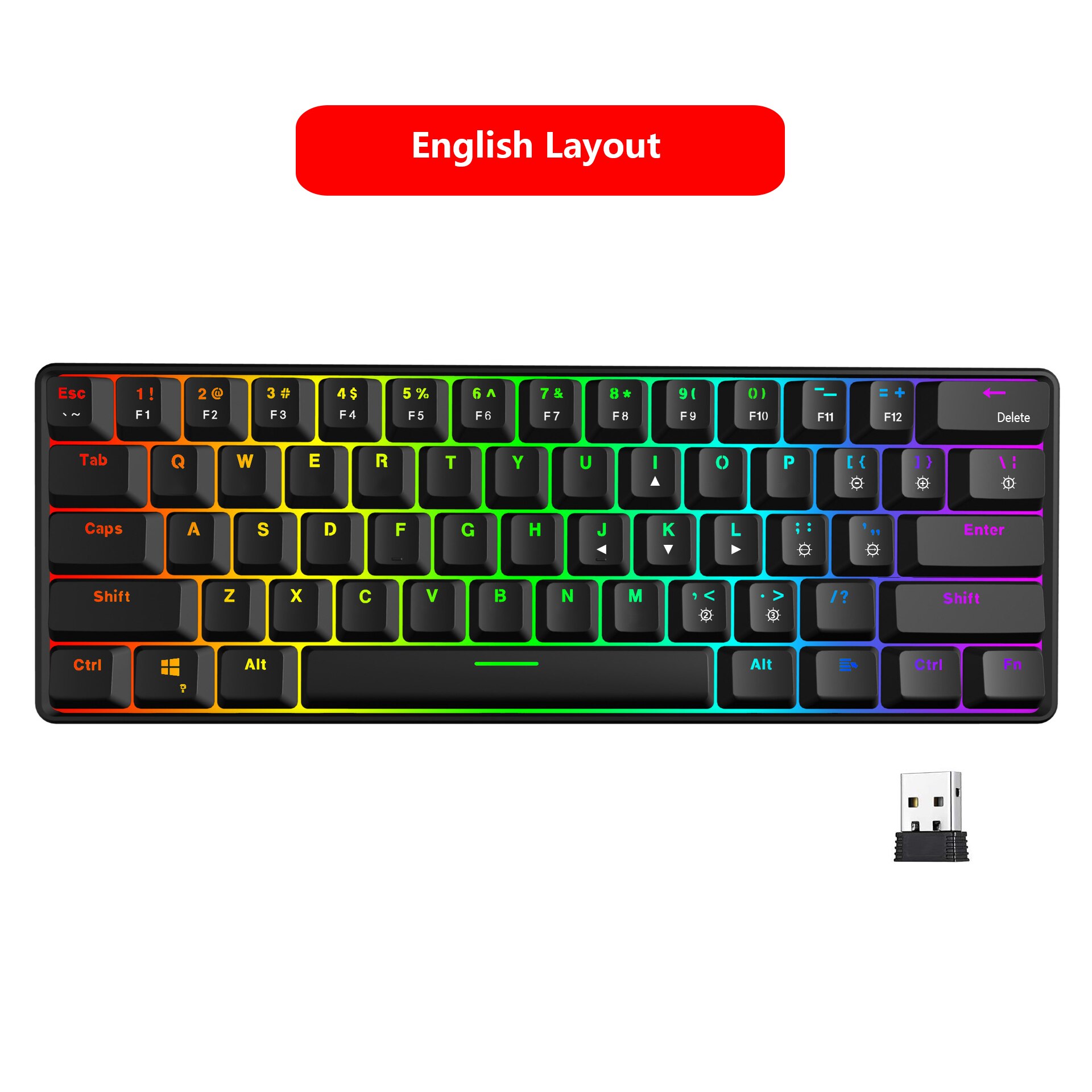 RedThunder Rechargeable Wireless 60% Mechanical Keyboard, True RGB Backlit, 61 Keys Compact Layout Keyboard for Laptop PC Mac: Wireless Black US / Brown Switch