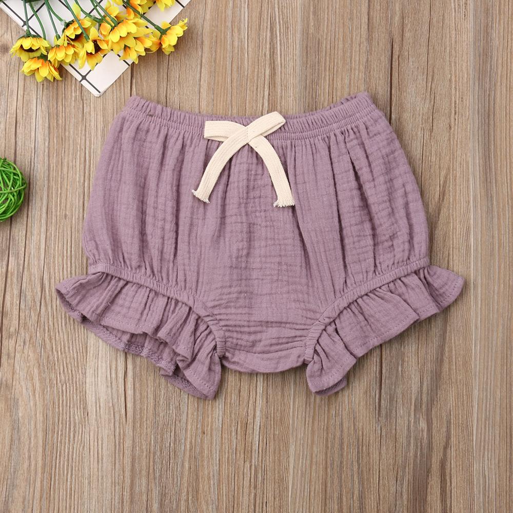Toddler Infant Baby Girls Boy Summer Clothing Solid Shorts Bottoms Ruffled PP Bloomers Cotton Lace Up Panties 0-24M