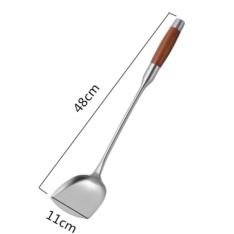 Lang håndtag suppe ske drejning rustfrit stål palisander spatel saucer køkken køkkenredskaber værktøj træ wok spatel: 6