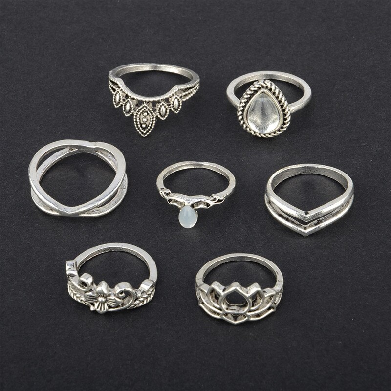 Modyle Neue Midi Ring Sets Carving Finger Ringe für Frauen Blume Knuckle Ring Set Für Frauen Anillos Mujer Schmuck: Default Title