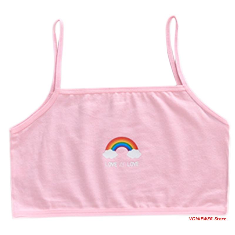 Estudiante pubertad chica verano sujetador de entrenamiento lindo Arco Iris dibujo de nube ropa interior transpirable capa Bralette sin aros: Pink