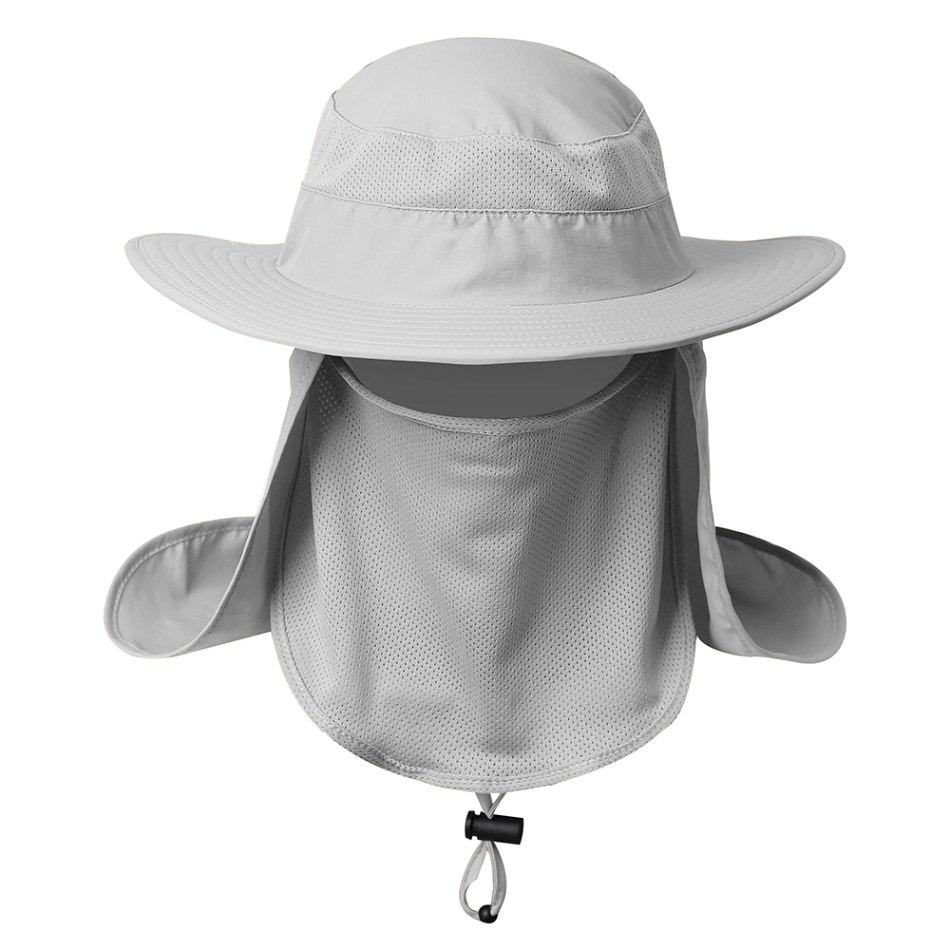 Fishing Clothings Wide Brim Cap Breathable Face Neck Flap Fishing Hat Anti-mosquito Fisherman Sports Cap Carp Fishing Tackle: Gray