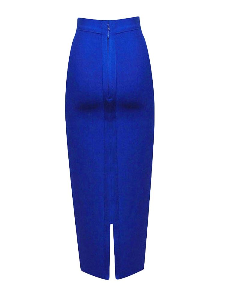BEAUKEY Sexy Blue Mid Calf HL Bandage Pencil Skirt Long Bodycon Women Stretchable Split Skirt XL Red Women Skirts: Blue / XL
