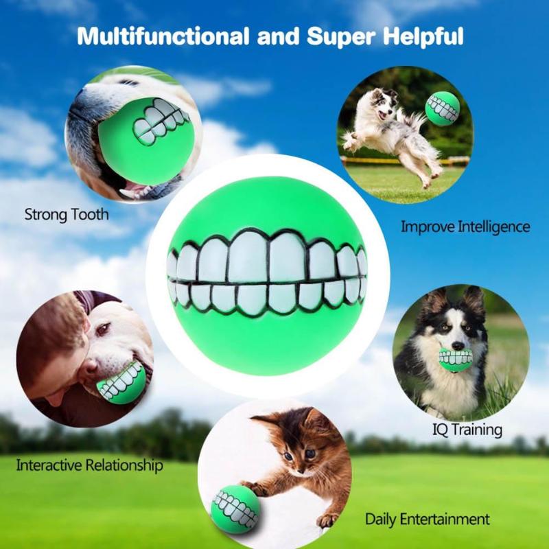 Grappig 7.5cm Grappige Hond Speelgoed Bal met Tanden Puppy Kat PVC Chew Sound Honden Fetching Speelgoed Spelen Squeak Pet speelgoed Product
