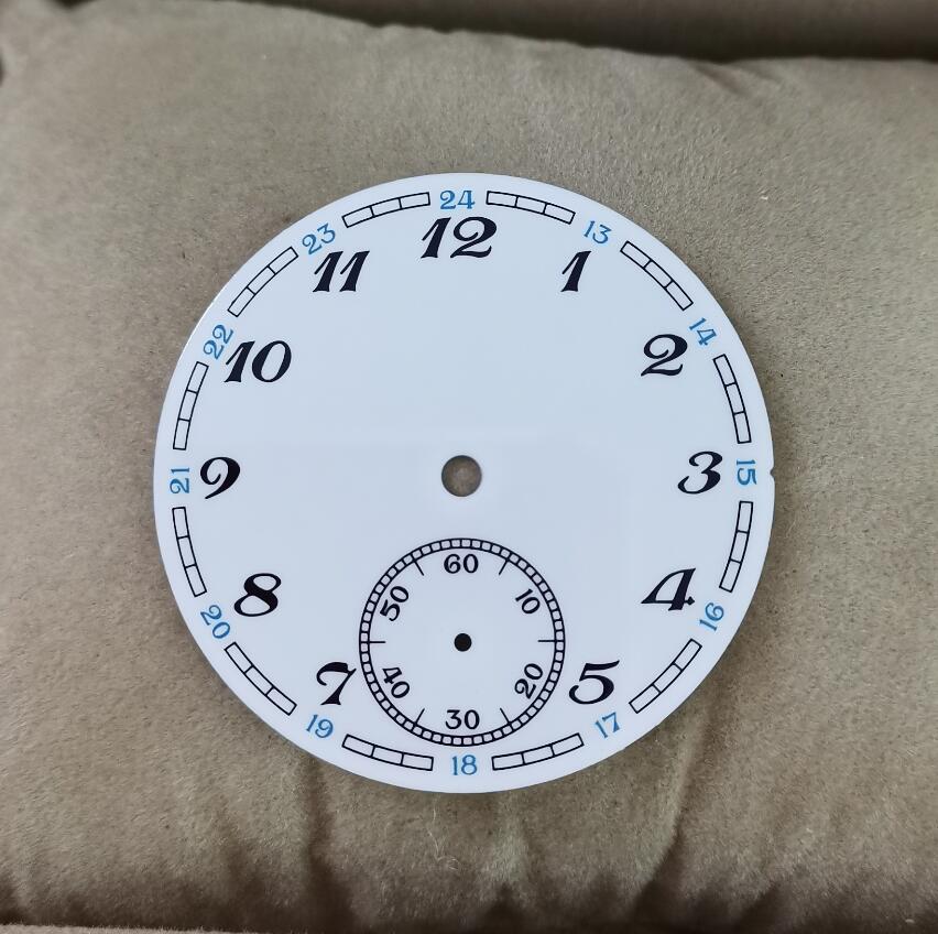 Horloge Onderdelen Horloge Accessoires 39Mm Wit Emaille Horloge Wijzerplaat Zwart Grote Cijfers Blauw 24-Uur Kleine Nummer Tweede hand Op 6 O'cloc