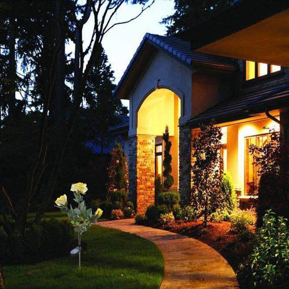 3 Heads Solar Rose Light LED Flower Lawn Stake Lamp Decoration Yard Garden For Home Outdoor Waterproof Path O3P4