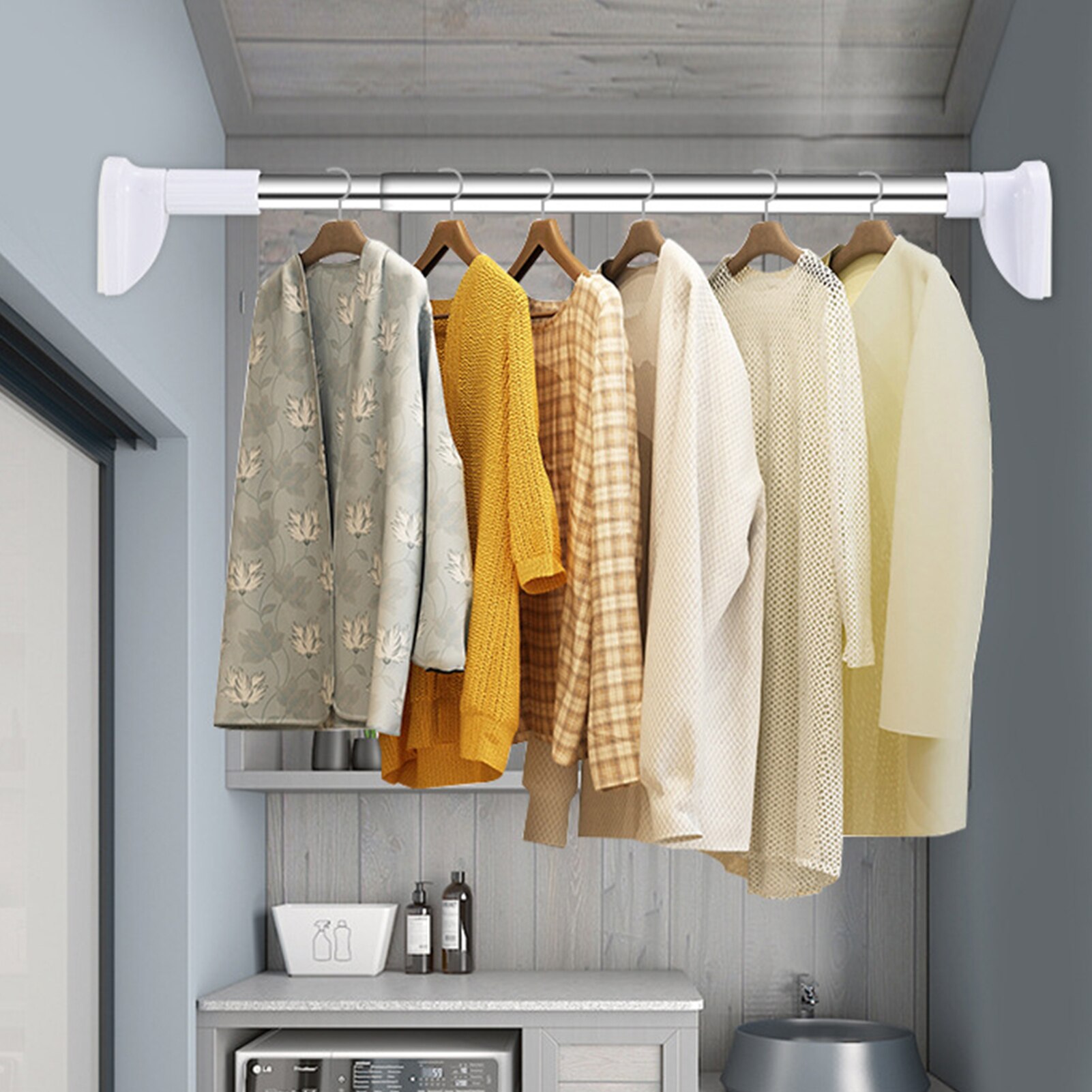 Shower Curtain Rods Curtain Rail Pole 1PC Wardrobe Organizer Rack Hanging Punch-Free Extendable Curtain Telescopic Pole