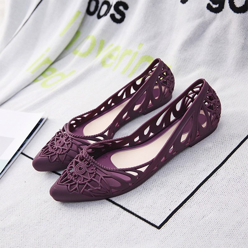 MCCKLE été femmes sandales PVC chaussures plates décontractées femme évider bout pointu sans lacet confort dames chaussures de gelée femme peu profondes: Purple / 6