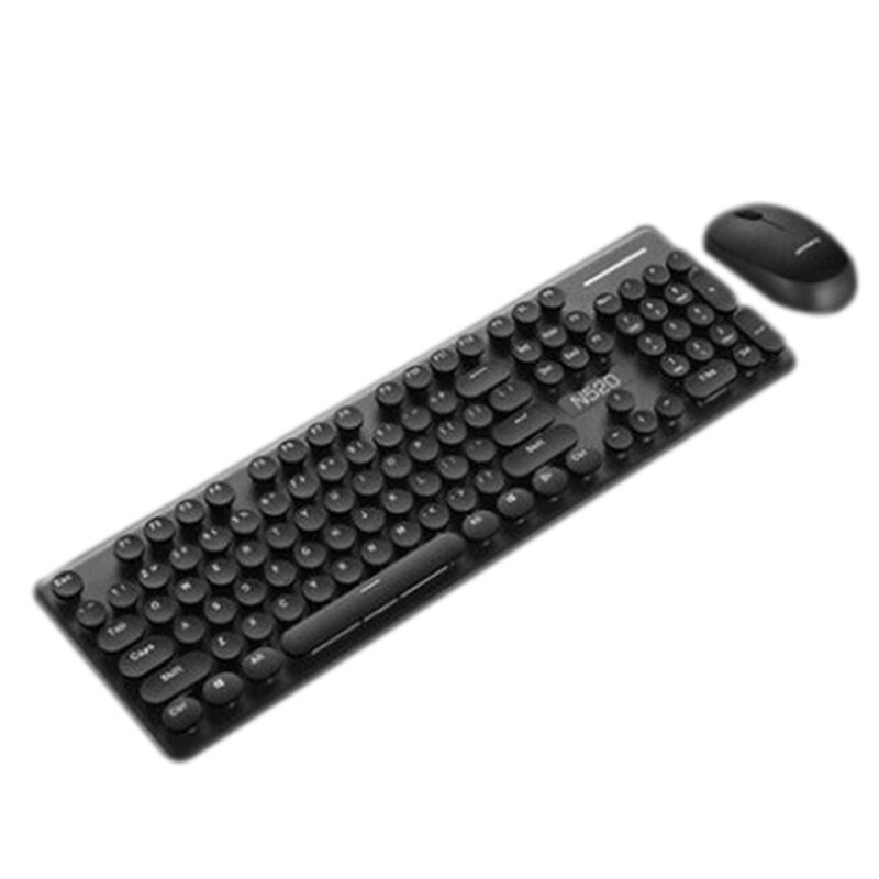 Retro Wired Gaming Keyboard and Wireless Mouse Kit Round Keycap Steampunk Keyboard Multimedia Button for PC Laptop: Black