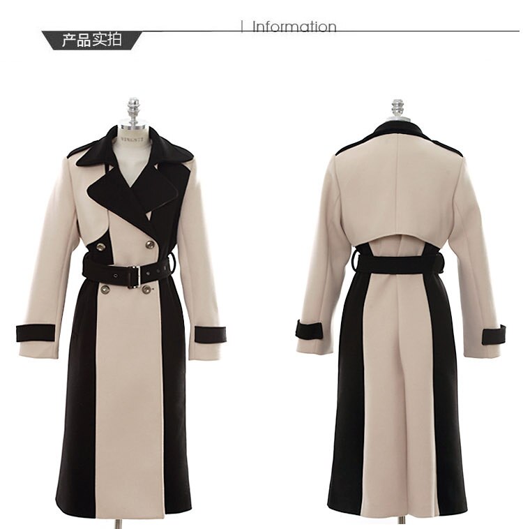 Trench-Coat en Tweed épais et pour femme, pardessus en laine, Double boutonnage, Patchwork, manches longues, coréenne, automne hiver