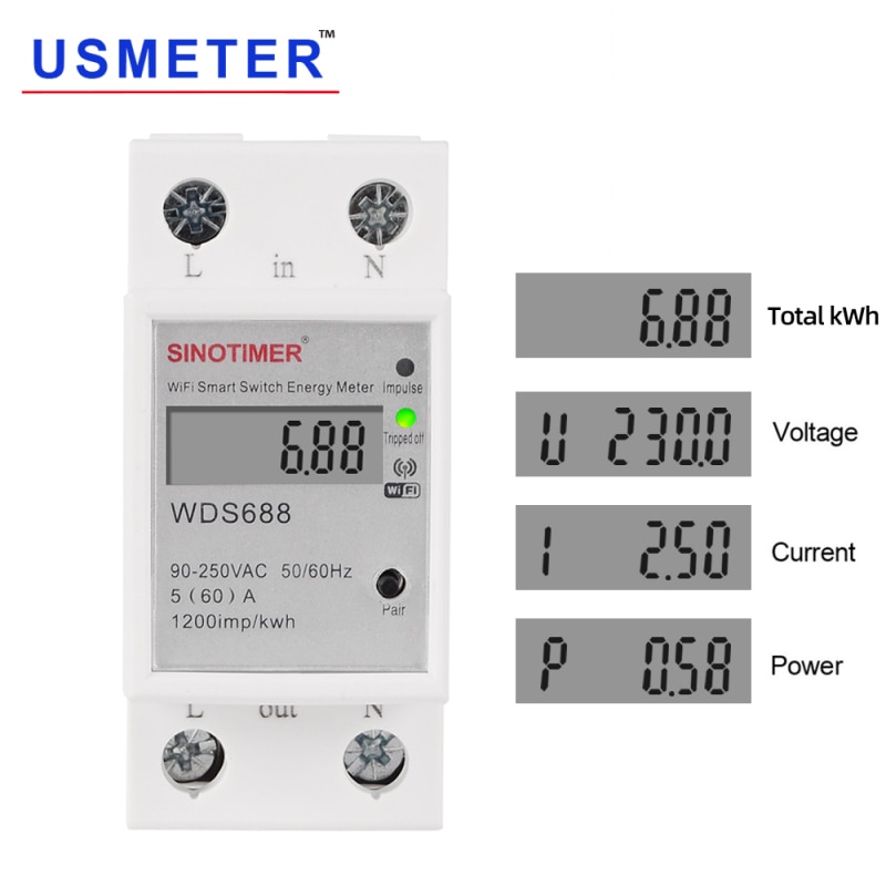 M. Consommation électrique numérique kWh Din Rail compteur d'énergie intelligente WiFi compteur d'énergie Watt télécommande moniteur de contrôle 110V 220V AC